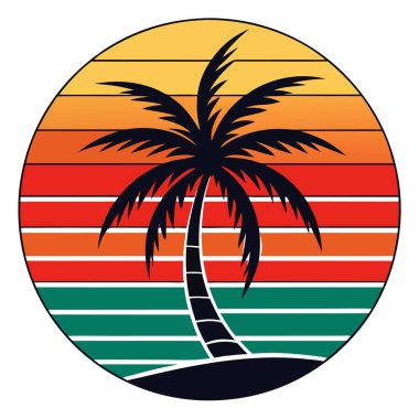 Adanın arka planında palmiye ağacı silueti