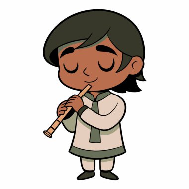 Flüt çalan sevimli bir çizgi film karakterinin vektör çizimi