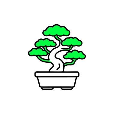 Bonsai ağacı ikonu. İnce çizgi vektör çizimi beyaz arkaplanda izole edildi.