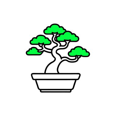 Bonsai bitkisi ot hattı ikonunda. vektör illüstrasyonu