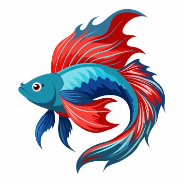 Mavi balık resimli kırmızı deniz atı