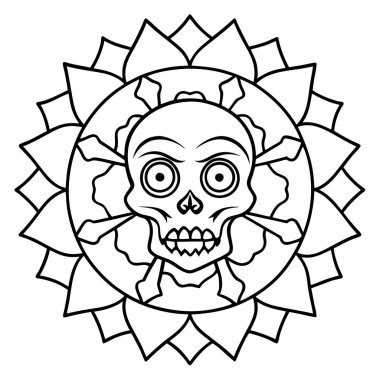 Meksika maskeli kafatası ve kaktüs vektör çizimi