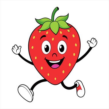 Mutlu çilek çizgi film maskotu vektörü