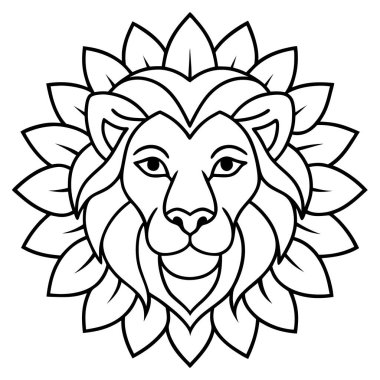 Aslan kafalı. Beyaz arkaplanda izole edilmiş vektör illüstrasyonu.