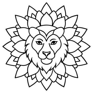 Aslan ve çiçekli çocuklar için boyama kitabı