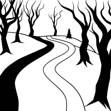 Ağaçlı ve karlı bir kış manzarasının vektör çizimi