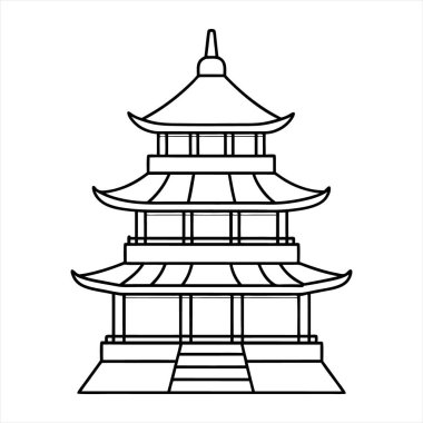 Çin pagodasının vektör binası, çizgi çizimi