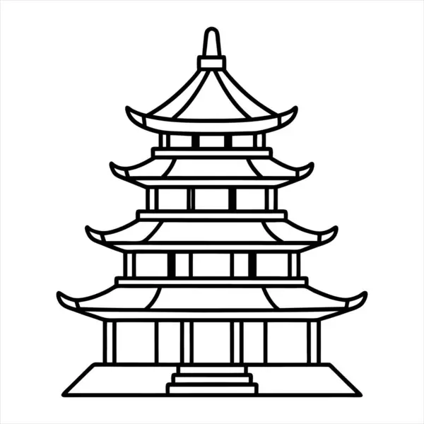 pagoda simgesi, beyaz arkaplanda izole edilmiş basit ana hatlı vektör çizimi