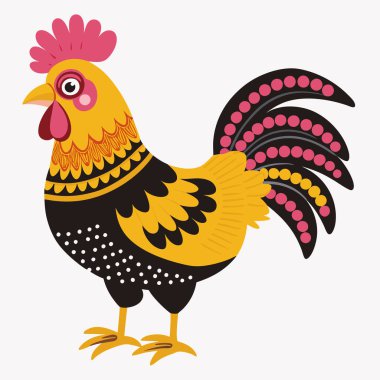 çizgi film horozu, vektör illüstrasyonu, düz