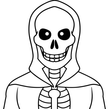 Mutlu bir ifadesi olan bir insan kafatasının çizgi film çizimi.