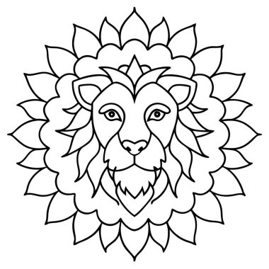 Yetişkinler için aslan boyama sayfası. vektör illüstrasyonu.