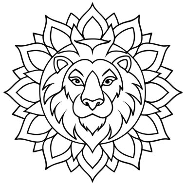 Mandaladaki vektör aslan. boyama kitabı sayfası