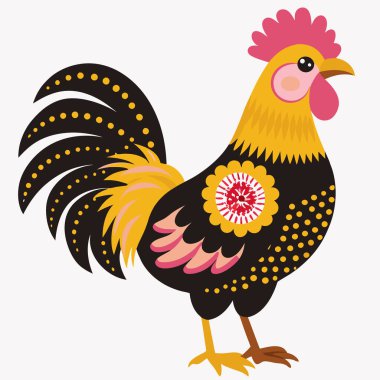 Beyaz bir sırt grubunda sevimli bir horozun vektör çizimi