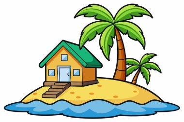 Sahilde palmiye ağacı olan bir ev.