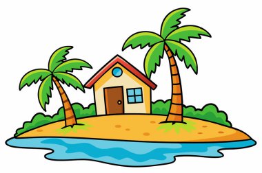 Beyaz arkaplanda palmiye ağacı evi