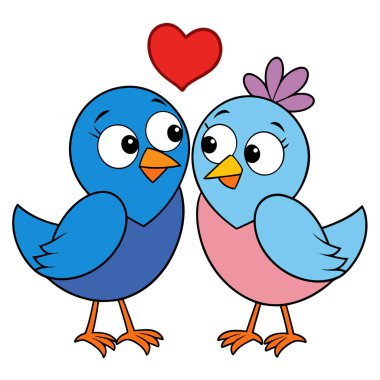 Çizgi film kuşları birbirlerine aşık çiftler. vektör illüstrasyonu.