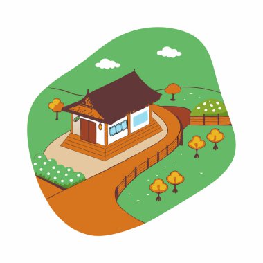 Japon geleneksel evi ağaç vektör illüstrasyon tasarımı