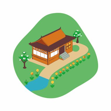 Ağaçları ve çalıları olan ev