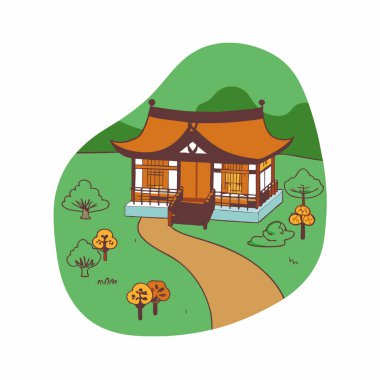 Ağaç ve peyzaj vektörlü Japon evi