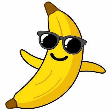 muz, güneş gözlüklü muz, vektör, illüstrasyon, vektör, illüstrasyon, renk, çizgi film, şirin, komik, karakter, gülücük, neşeli