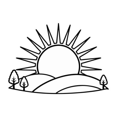 Dağlı güneş ve ağaçlar vektör çizimi