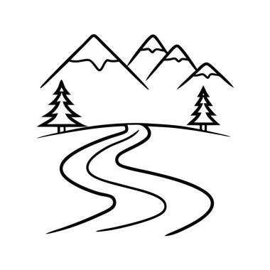 Ağaçların simgesi olan dağ manzarası, basit stil