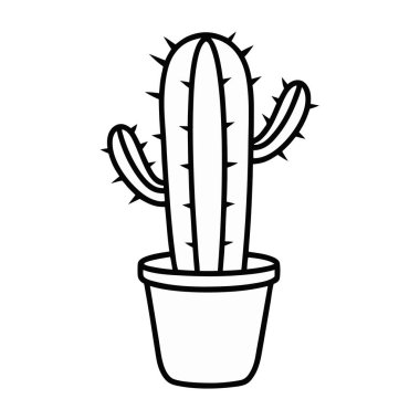Siyah çizgili kaktüs, karalama simgesi, basit çizgi vektör çizimi