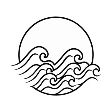 Deniz dalgası ikonu. Beyaz üzerinde izole edilmiş web tasarımı için deniz vektörü sembolünün özet çizimi