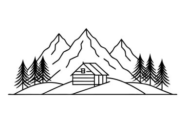 Ormanda evi ve ormanı olan bir dağ.