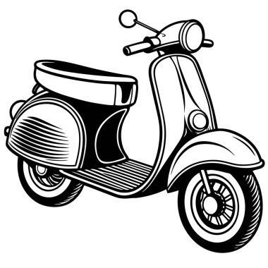 Eski model scooter. Beyaz arkaplanda izole edilmiş vektör illüstrasyonu.