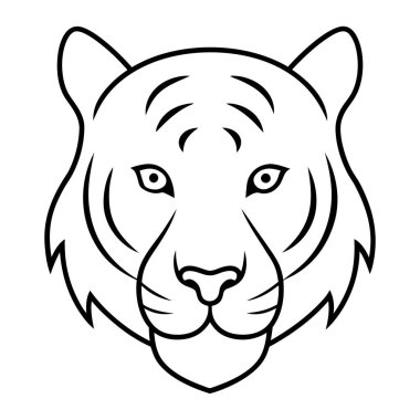 Beyaz arkaplanda izole edilmiş, ana hatlı aslan yüzü simgesi. aslan sembolü illüstrasyonu.