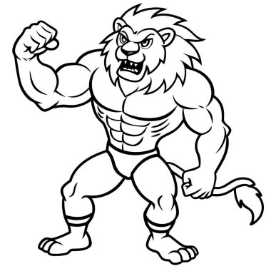 vector image of strong lion. cartoon illustration of a strong man. clipart