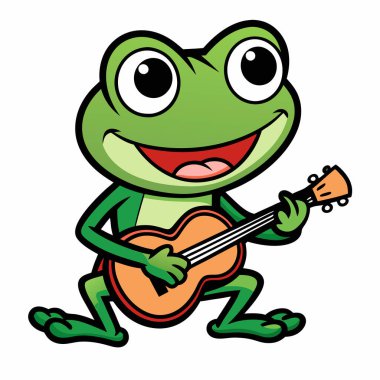 Gitarla oynayan bir kurbağanın vektör çizimi