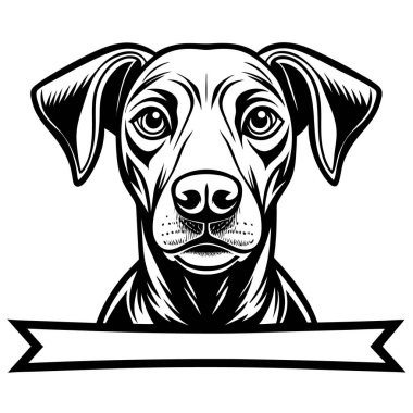 Kurdeleli siyah beyaz köpek kafası, vektör illüstrasyonu