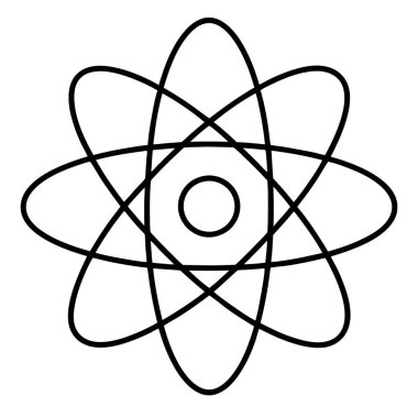 Atom simgesi. Beyaz arkaplanda izole edilmiş web tasarımı için Atom vektör simgesi ana hatları