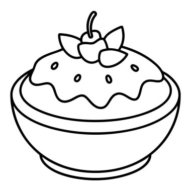 vektör, beyaz arka plandaki bir kiraz kasesinin siyah beyaz karikatürü