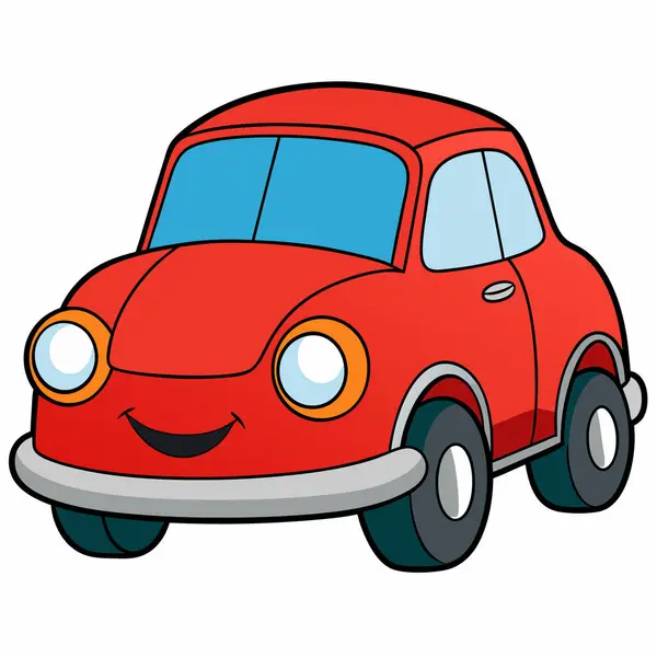 Mavi gözlü kırmızı çizgi film arabası. Beyaz üzerine izole edilmiş vektör illüstrasyonu.