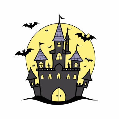 Yarasaların vektör illüstrasyon tasarımı ile Cadılar Bayramı Kalesi