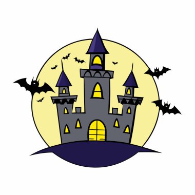 Cadılar bayramı şatosu, ay ve yarasalar