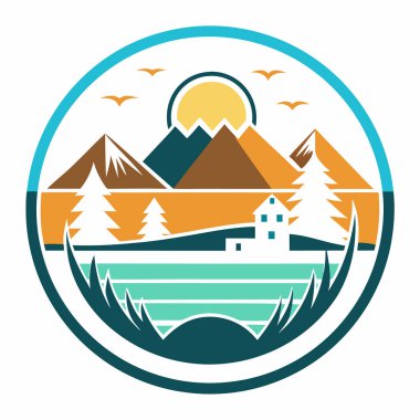 Dağlardaki dağ nehri vektör illüstrasyonu