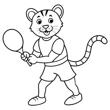 Tenis oynayan kedi çizgi filmi. renklendirme sayfası