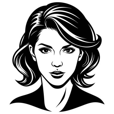 Bir kadın yüzünün siyah beyaz vektörü