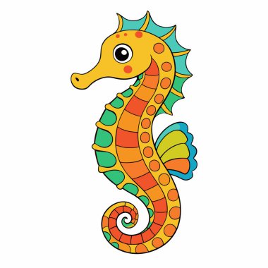 beyaz arkaplanda şirin deniz atı çizgi filmi, vektör illüstrasyonu