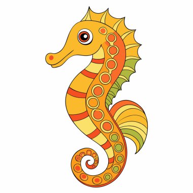 beyaz arkaplanda deniz atı çizgi filmi