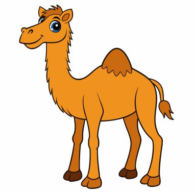 Beyaz arka plan üzerinde izole sevimli deve çizgi vektör çizim