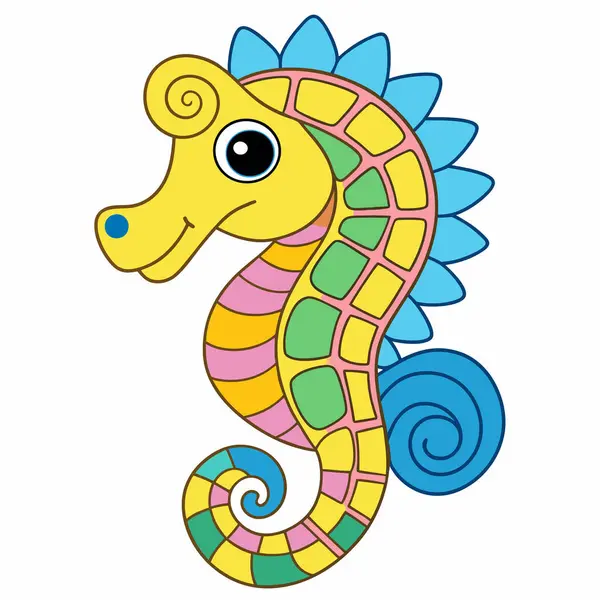 Çizgi film renkli bir deniz atının vektör çizimi