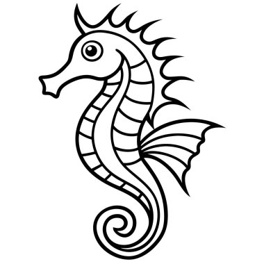 bir deniz atının siyah ve beyaz vektör çizimi