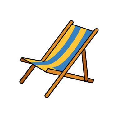 Sarı çizgili plaj sandalyesi ve plaj sandalyesi çizimi