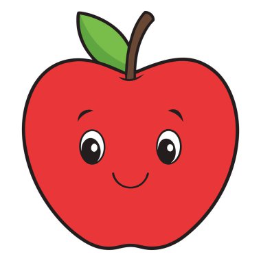 elma meyve kawaii karakter vektör çizim tasarımı