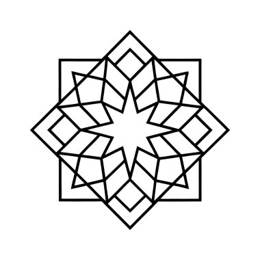 Monolin tarzında 8 noktalı yıldız tasarımı içeren zarif İslami geometrik desen. Arka planlar, duvar kağıtları, İslami temalı dekorasyonlar ve kültürel tasarım projeleri için mükemmel. Temiz ve asgari vektör çizimi.